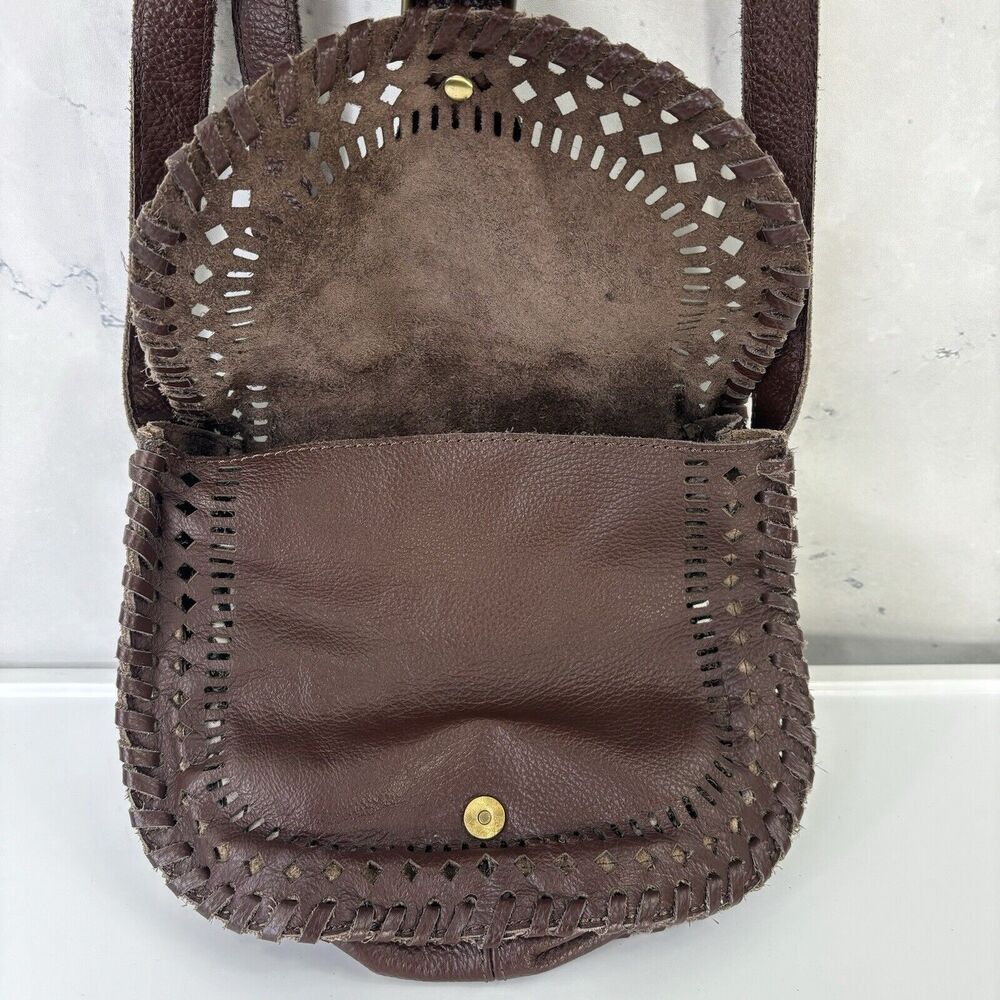 vintage Leather Crossbody Cut-Out Buckle Saddle Bag Purse soft slouch western - Picture 7 of 16